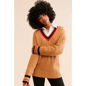 Nouveaux for Anthropologie Varsity Knit V-neck Pullover
